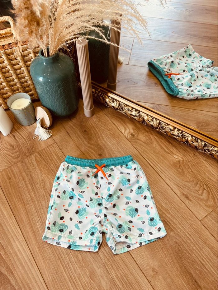 Taille 12 mois bermuda short maillot de bain garçon Orchestra blanc et turquoise * feuilles * 💙