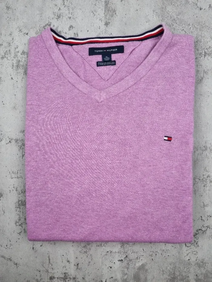 Pull col V Tommy Hilfiger mauve, XL Hommes - photo numéro 2