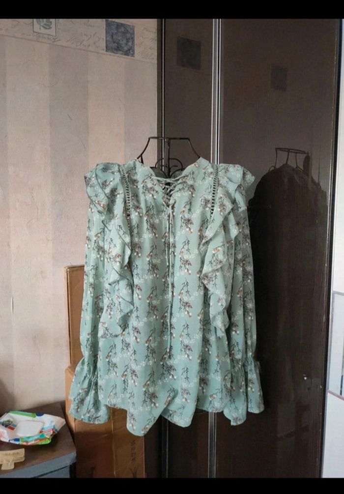 Blouse chemise manches longues en sauge