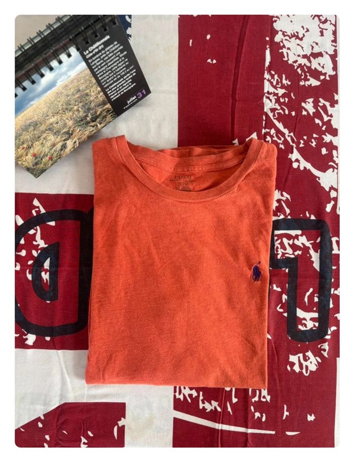 Sweat/ t-shirt manche longue Ralph Lauren taille L orange cavalier bleu marine
