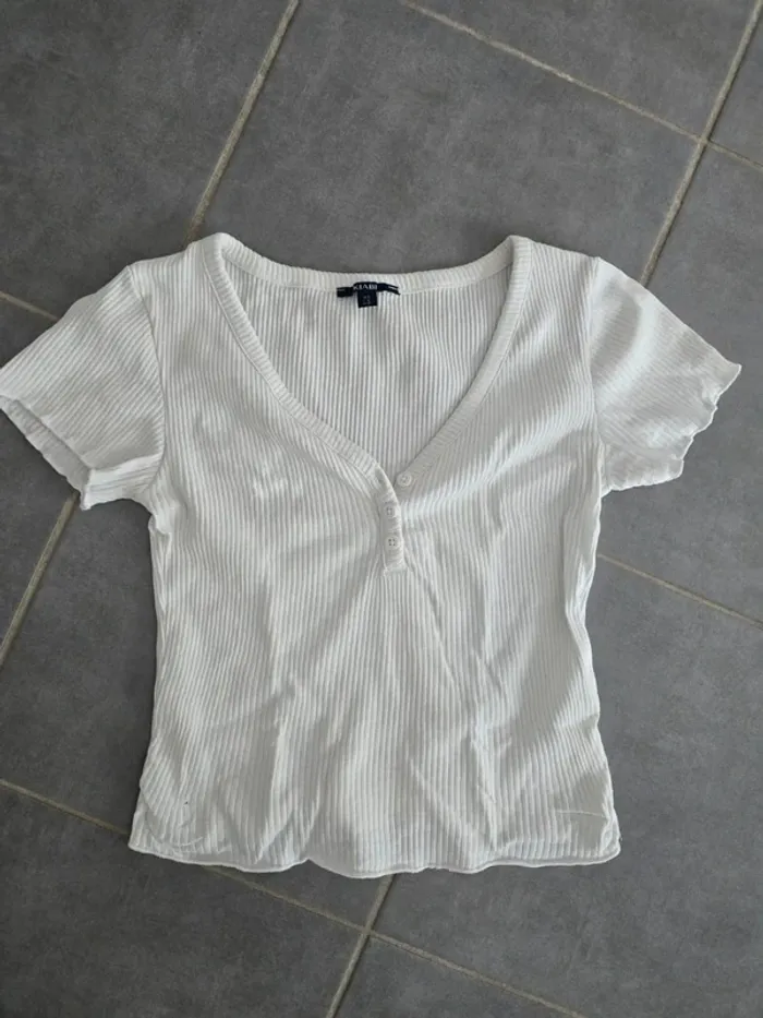 Tee shirt blanc côtelé