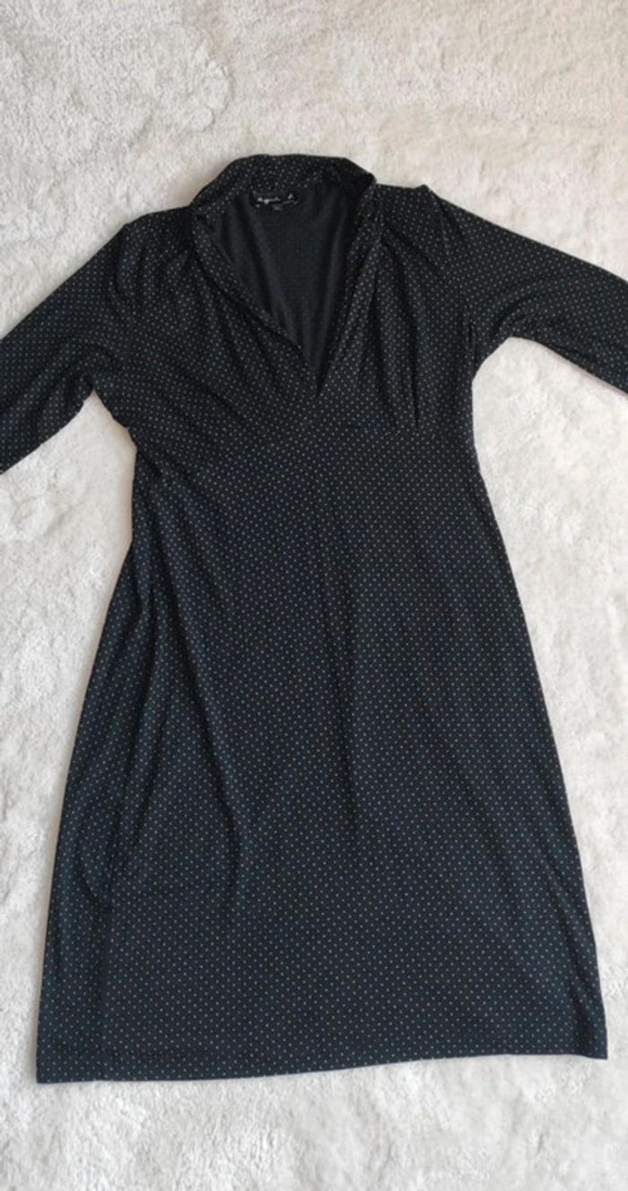 Robe noir à pois blanc Agnès B taille 2 moulante manches 3/4 - photo numéro 6