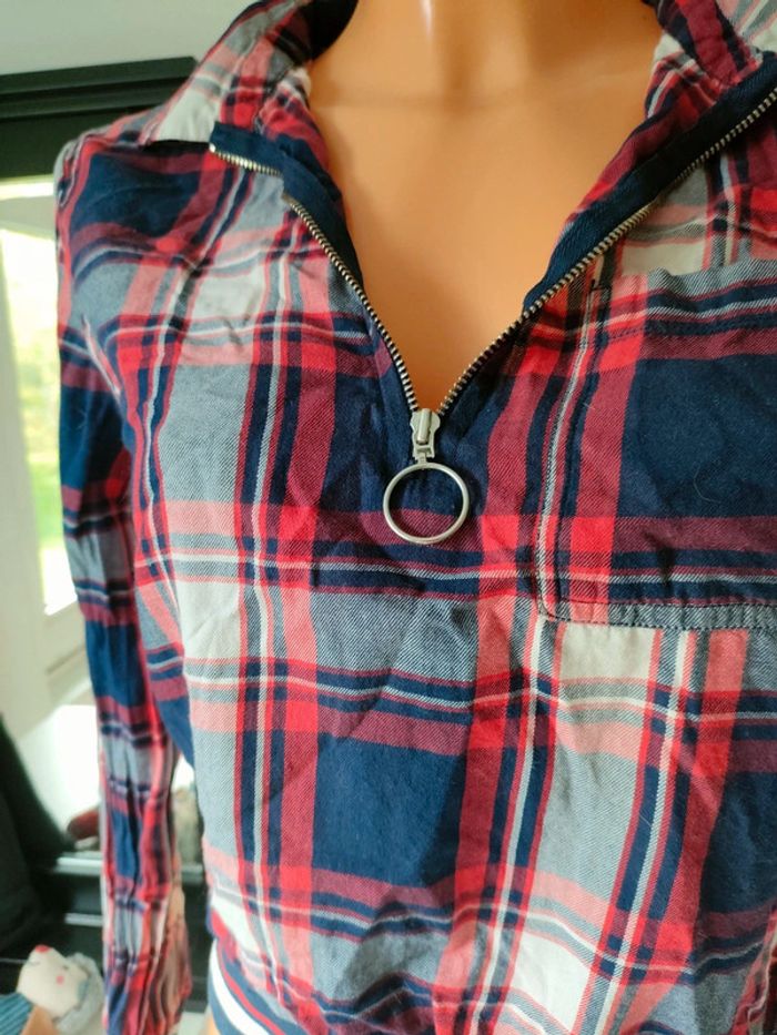 Chemise, manche longue à carreaux, bleu, rouge, blanc, Jennyfer