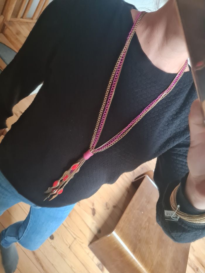 Parure élégante fuchsia & doré – collier tressé + bracelet neuf