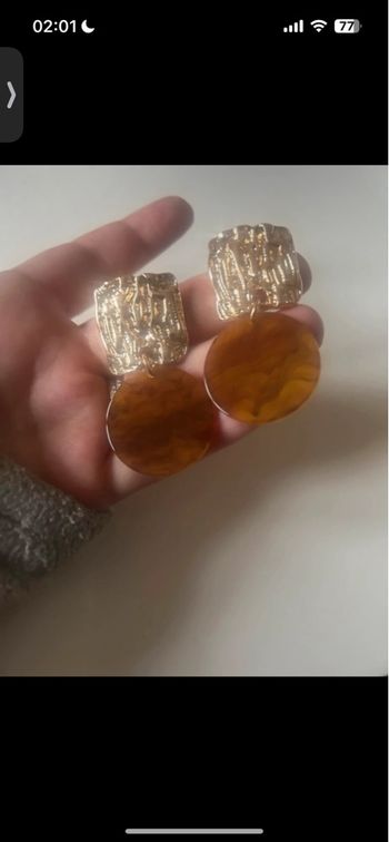 Boucles d’oreilles pendantes NEUVES pour femme forme ronde couleur ambre