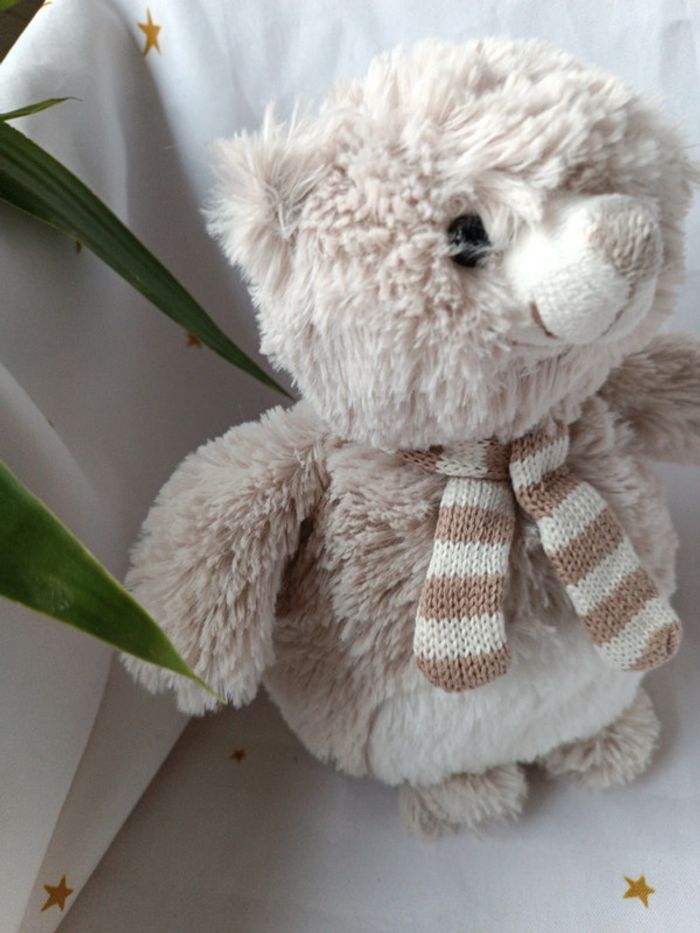 Peluche plush Teddy bear ours nounours ourson écharpe boule beige crème doudou toudou lilo - photo numéro 4