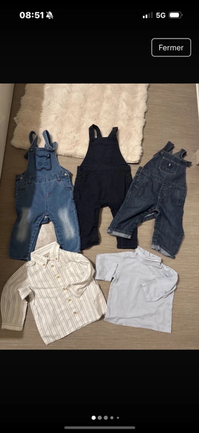 Lot 3 salopettes une chemise un pull 12 mois