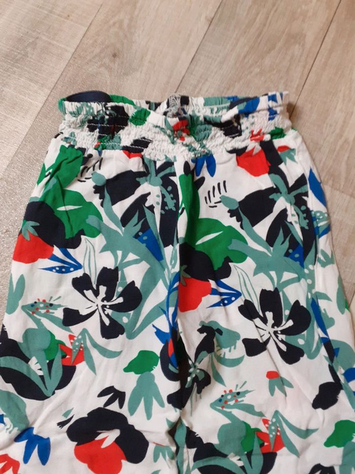 Pantalon sarouel fille blanc fleuri multicolore 3 ans - photo numéro 3