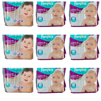 Lot de 351  Couches Pampers  Active fit Premium protection  7-18 kg kg  Taille  4 Neuf