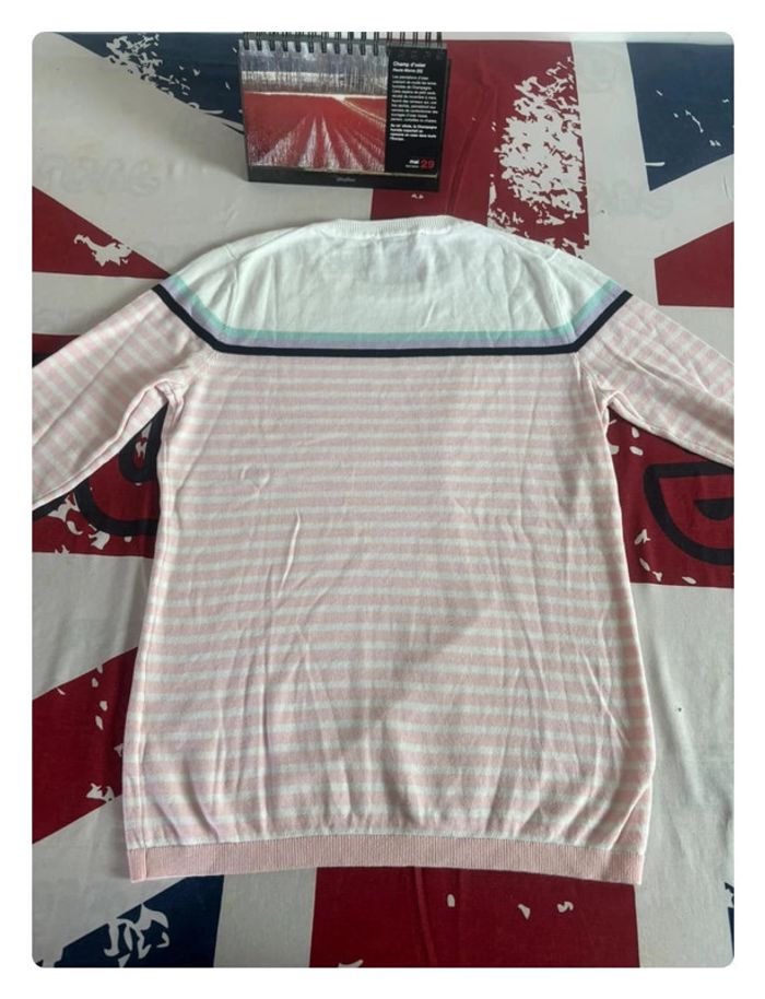 Sweat Tommy Blanc avec des liserés bleu et rose taille M - photo numéro 9