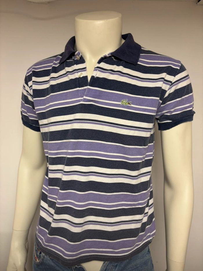 Polo Lacoste rayé blanc/noir/violet - Taille M homme - photo numéro 2