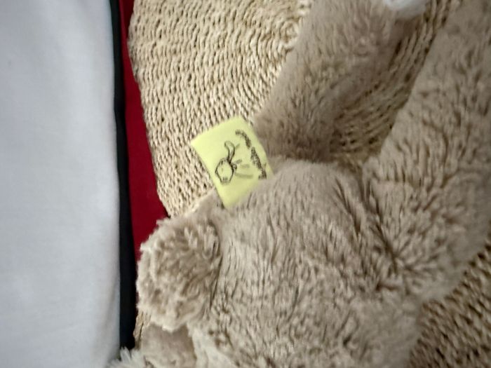 Peluche Edgar le lapin LES PETITES MARIE gris beige blanc poils longs - photo numéro 2