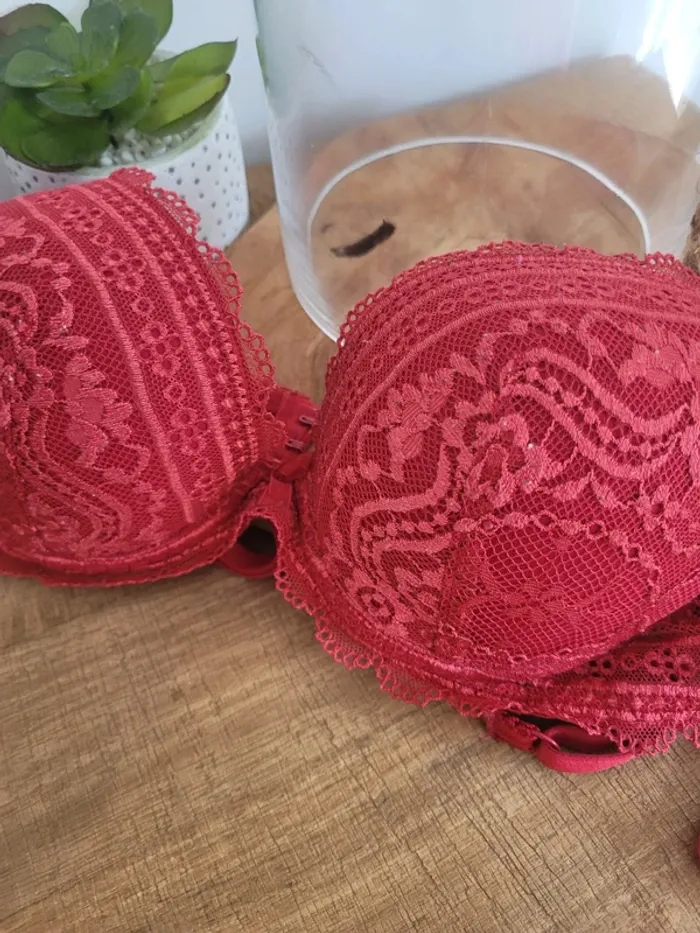 Soutien gorge 85B etam push up dentelle rouge - photo numéro 4