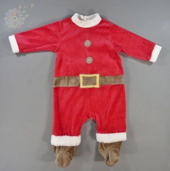 Pyjama dors-bien grenouillère velours rouge marron clanc Noêl 6 mois 60 cm garçon