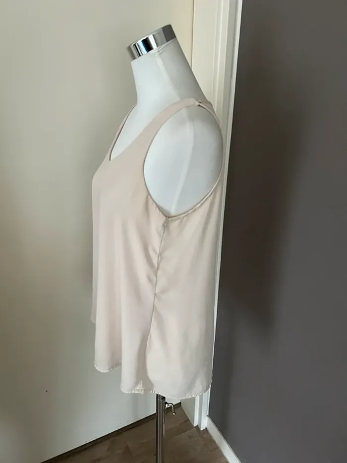 Vintage dressing, top, débardeur haut blouse sans manches beige, femme, taille 40/L - photo numéro 2