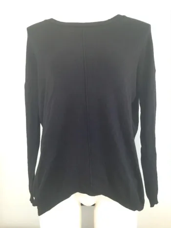 Pull fin col rond manches longues zippé oversize noir S 36 Atmosphère