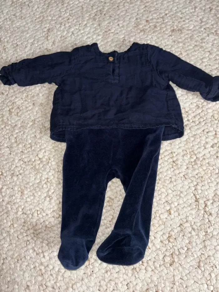 Lot pyjamas velours - taille 3 mois 59/60 cm - photo numéro 2
