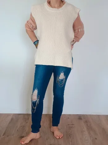 gilet sans manche type poncho blanc TU