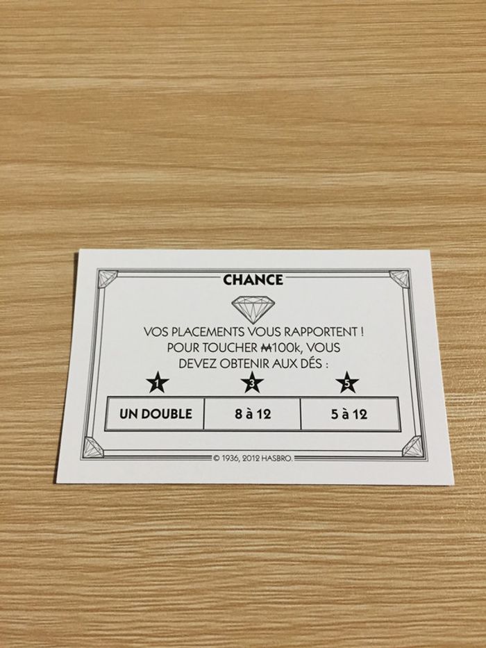 Carte chance vos placements pièce détachée jeu de société Monopoly Millionnaire #A45