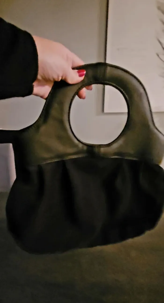 Sac suéde et cuir noir TeX neuf - photo numéro 2
