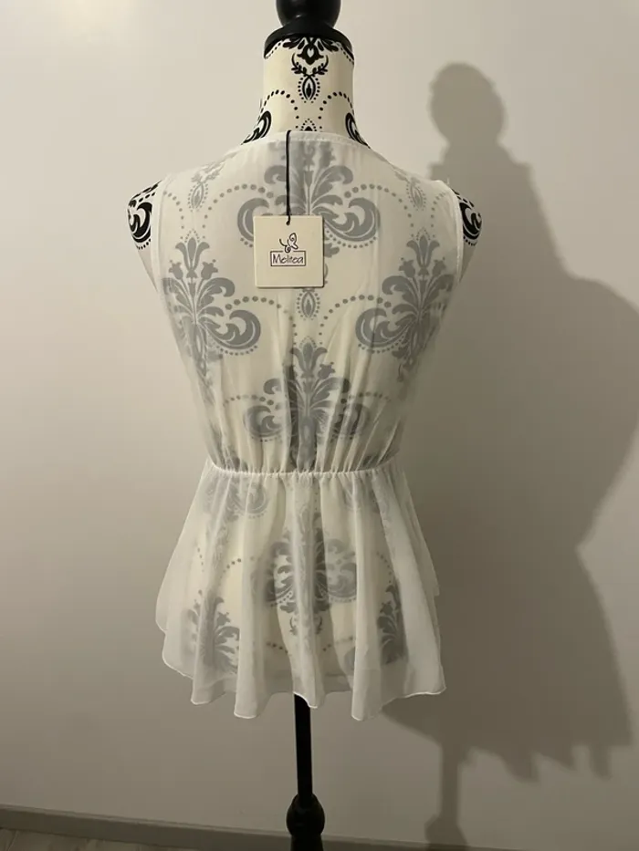Blouse sans manche à volant cache cœur blanc neuf melitea taille 36 - photo numéro 5