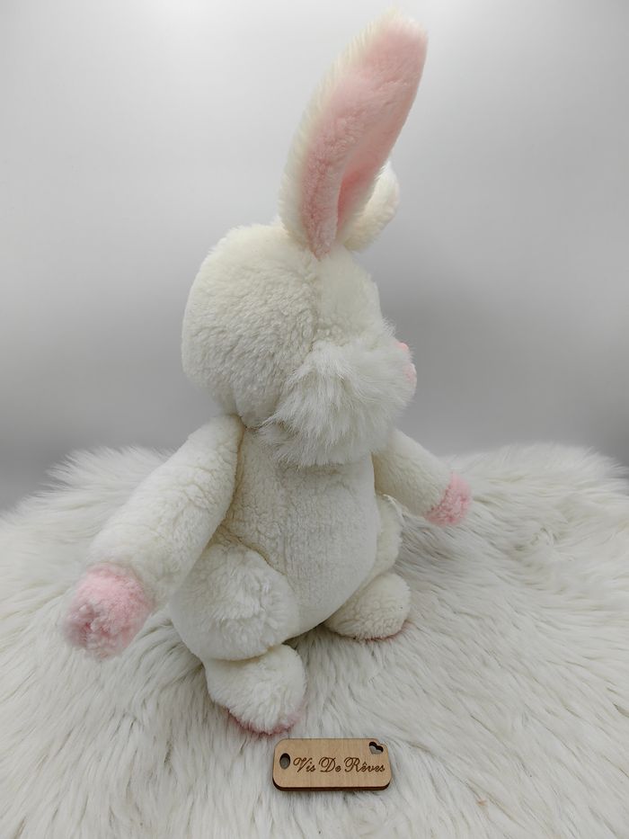 Peluche doudou lapin Blanc Rose Yeux Rouge Vintage - photo numéro 4