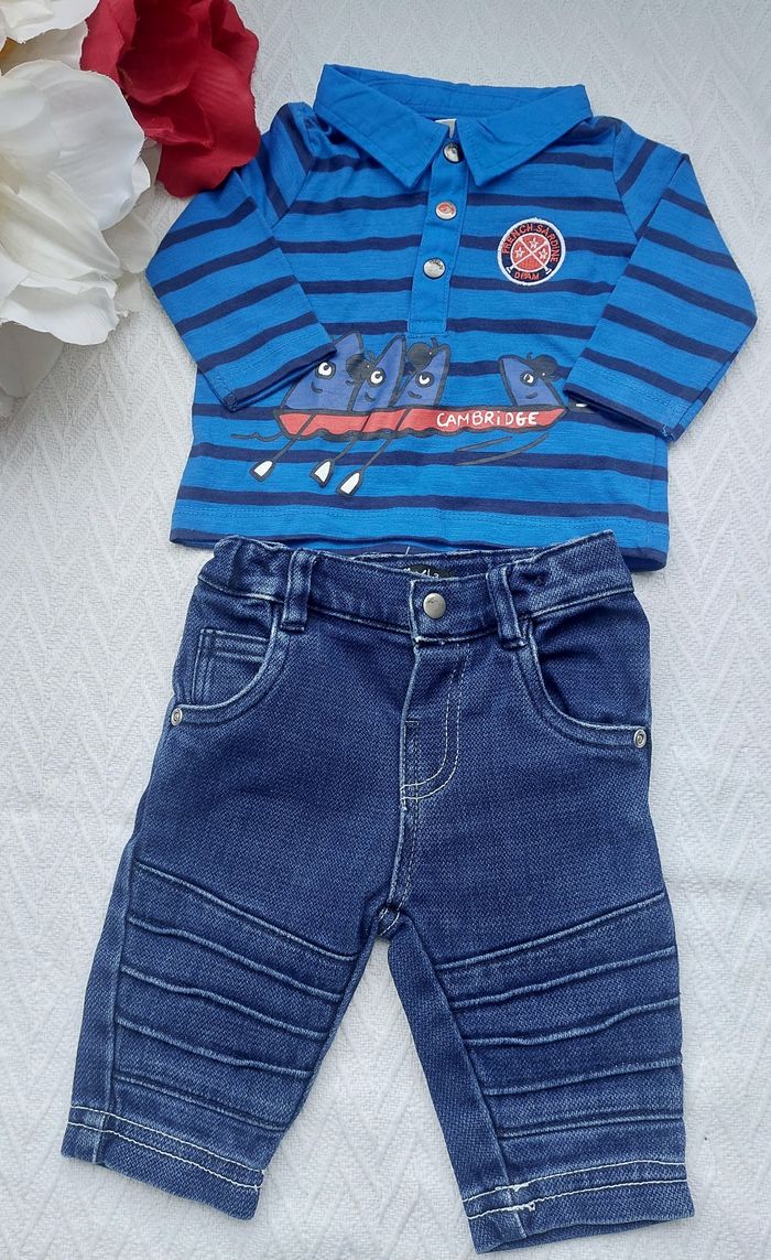 Tenue bébé garçon 3 mois haut manches longues  et pantalon jeans