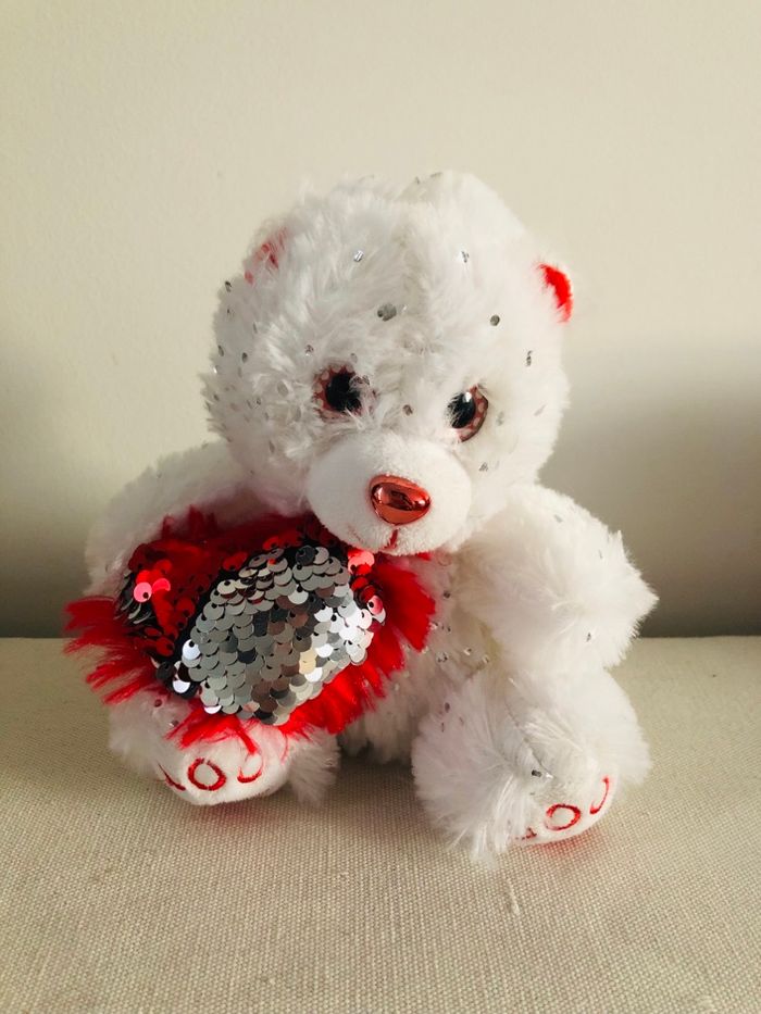 Peluche ours avec coeur sequin réversible - photo numéro 2
