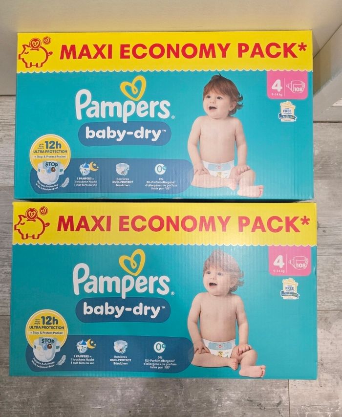 🍼 Pampers Baby-Dry T4 Lot de 2 × 108 couches (9–14 kg)