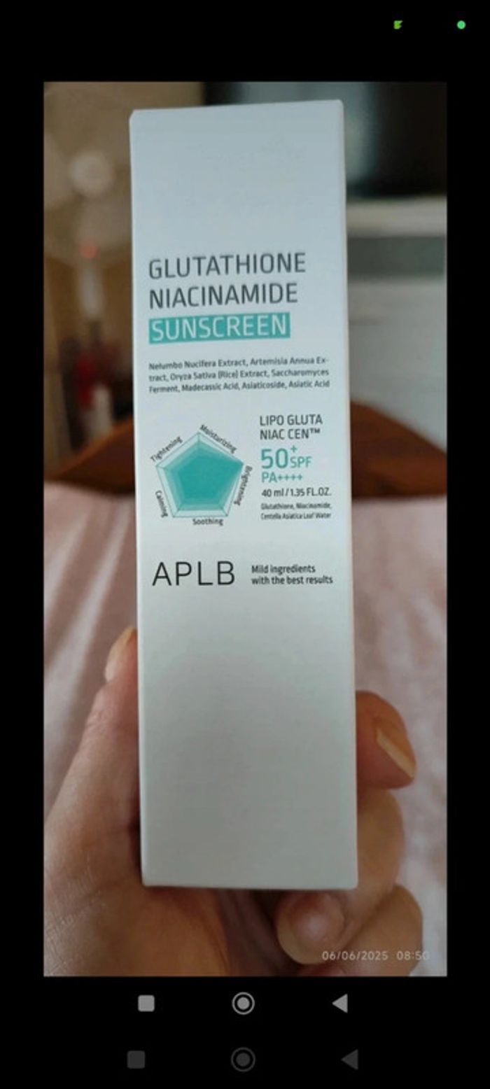 Kbeauty Crème Solaire Peau Sèche APLB Sunscreen SPF50 PA 4+ Glutathion + Niacinamide - photo numéro 3