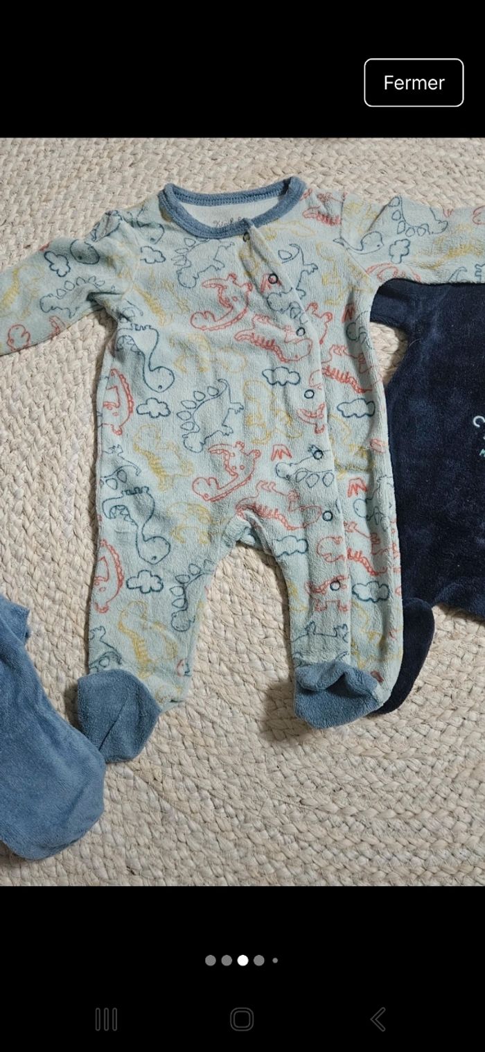Lot de 3 pyjamas velours 1mois - photo numéro 3