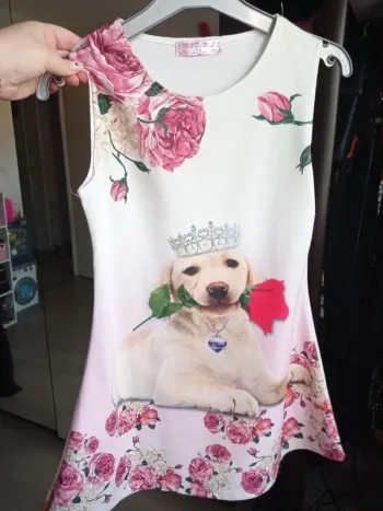 Robe petit fille blanche motif chien