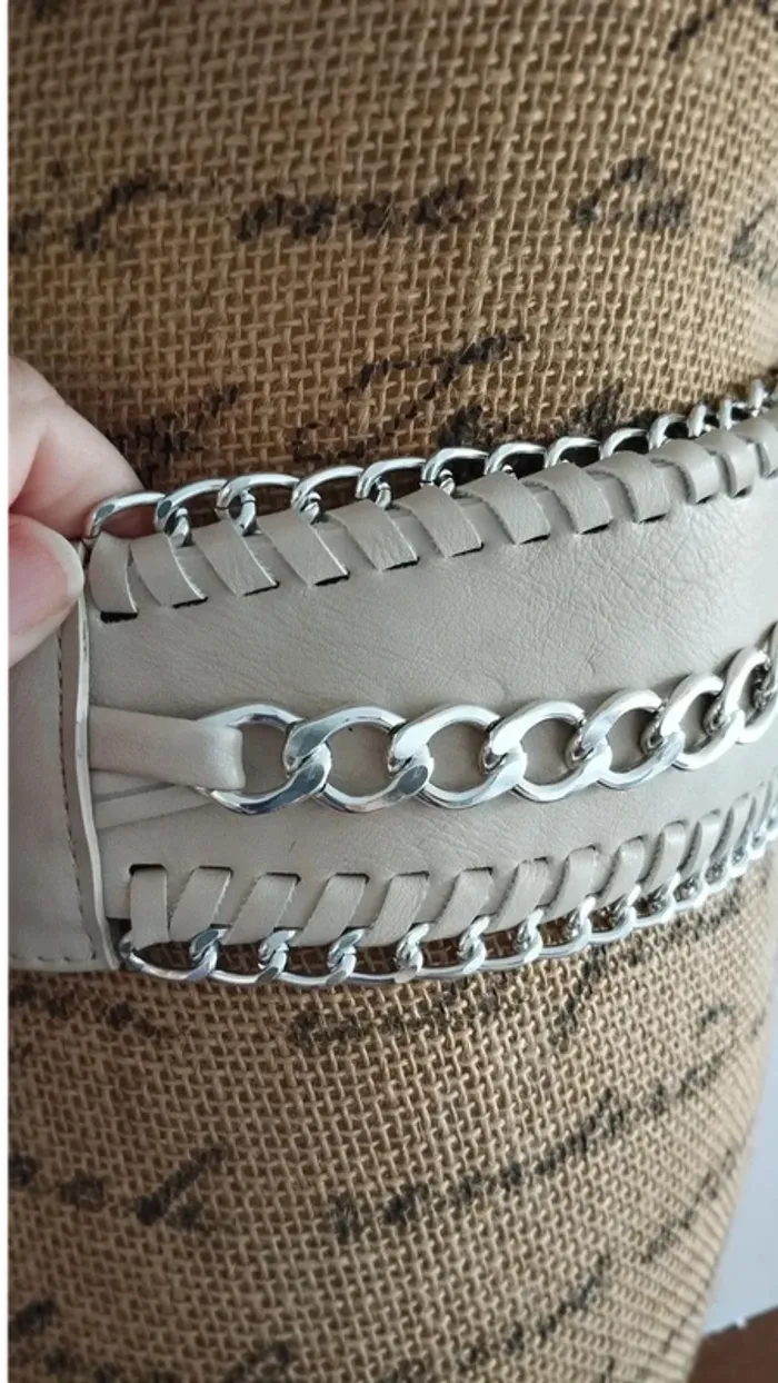 Ceinture élastique beige chaînette argenté 70/80 cm - photo numéro 8