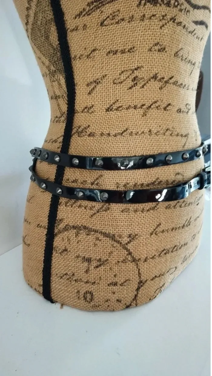 superbe Ceinture noire brillante avec clous deux tours femme - photo numéro 4