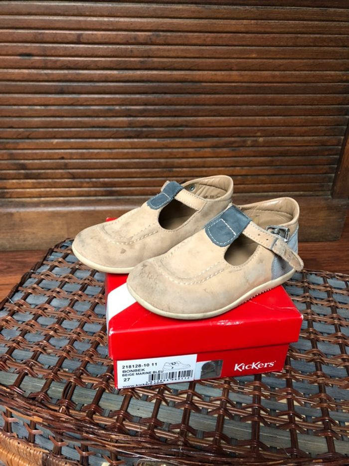 Chaussures kickers T27 beige et bleu - photo numéro 2
