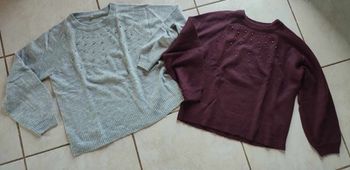 Lot 2 pull perles taille m - bordeau et gris neuf