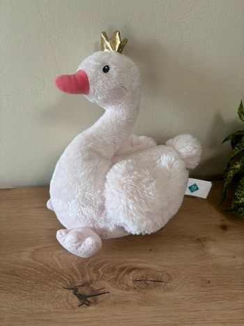 Doudou peluche cygne rose couronne doré tex baby