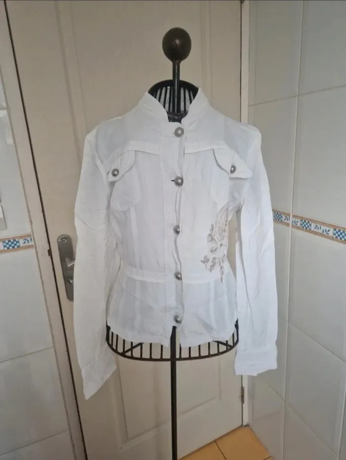 Jolie veste cintré blanche 55% lin femme my collection taille M/38