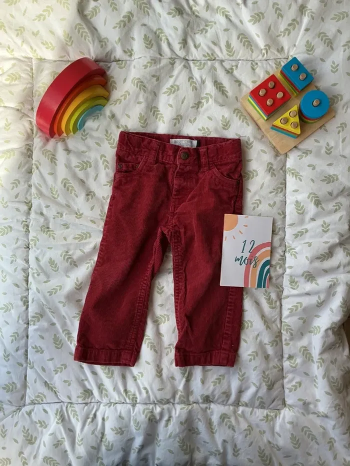 pantalon en velours bordeaux taille réglable 12 mois bout'chou