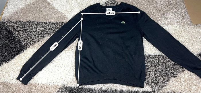 Pull Lacoste col V noir en coton taille XL femme - photo numéro 6