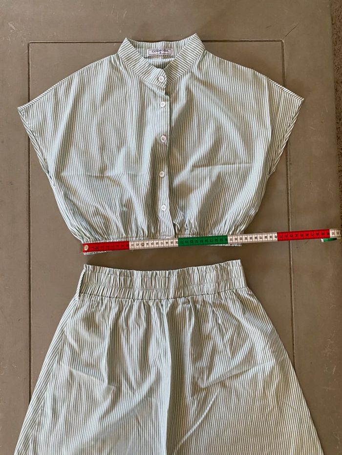 Ensemble chemise et jupe Cos Moda blanc à rayures vertes taille M - photo numéro 10