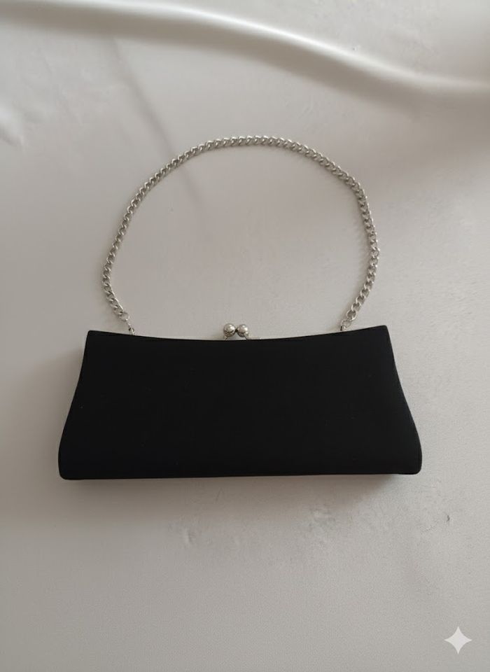 Pochette de Soirée Noire Chic - Chaîne Argentée Amovible - Parfaite Mariage/Cérémonie - photo numéro 2
