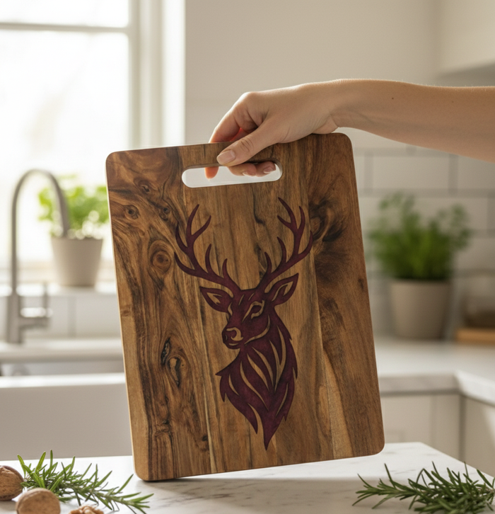 Planche Apéro / Découper en Bois & Résine - Motif Tête de Cerf - photo numéro 2