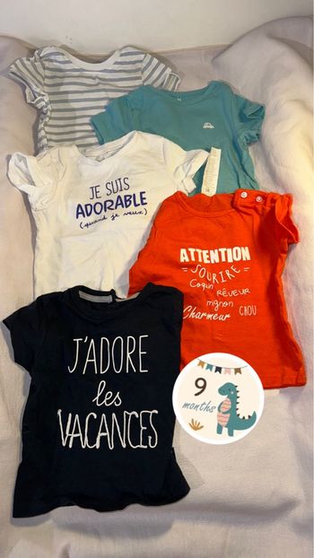 Lot de 5 t-shirts bébé – Taille 9 mois