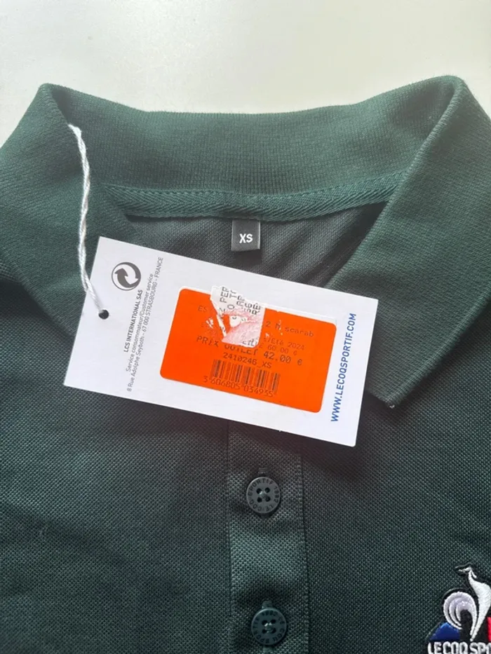 Polo Le Coq Sportif Vert Foncé – Taille XS – Neuf avec Étiquette - photo numéro 4