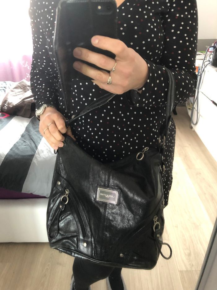 Sac cuir vernis noir lancaster