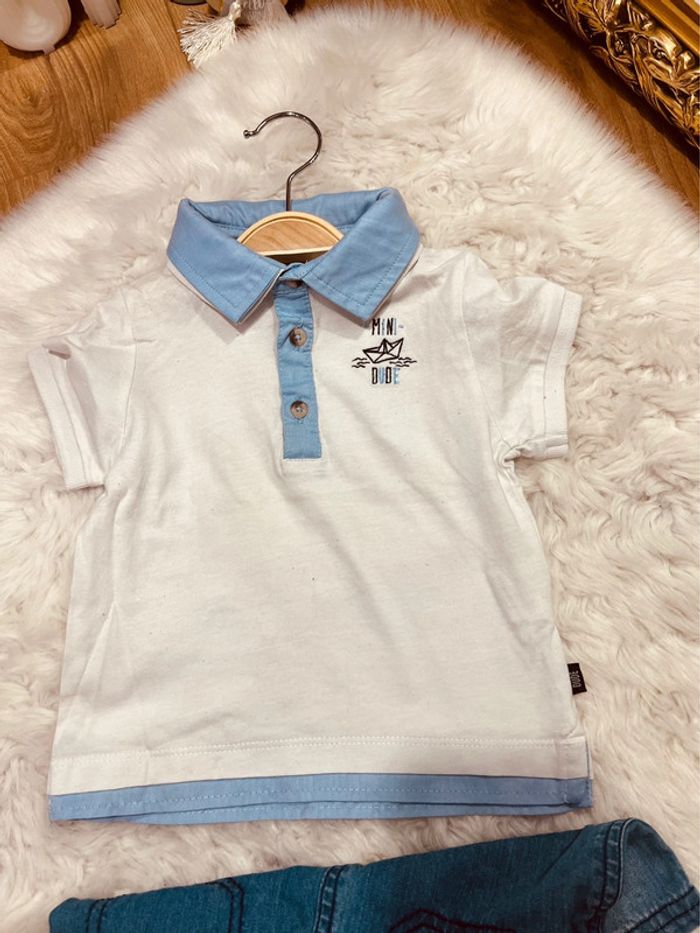 Taille 18 mois ensemble 2 pièces d’été garçon Kiabi bleu jean et Blanc * salopette * 💙 - photo numéro 3