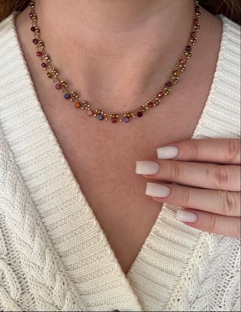 Collier triple rang acier inoxydable rouge/bordeaux