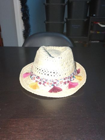 Borsalino chapeau neuf paille pompons fleurs fille tao 55
