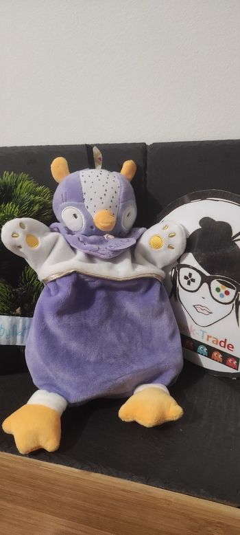 Doudou marionnette Hibou Chouette mauve Il était une fois baby nat bn0463 tipioux violet blanc